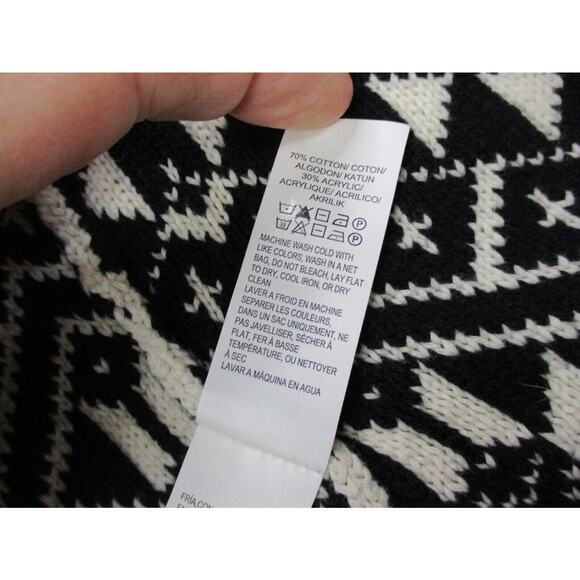 Lucky Brand Cardigan Sweater Womens Medium Aztec Southwestern Black White Zip Up - Picture 14 of 15